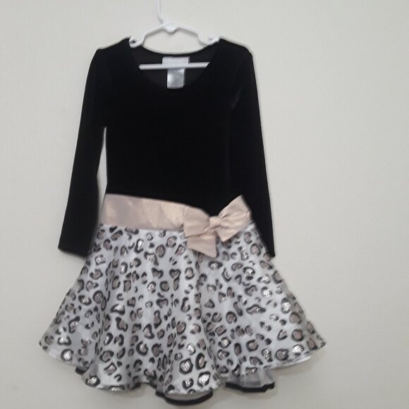 Black and Leopard Print Dress with Bow - Picture 1 of 5